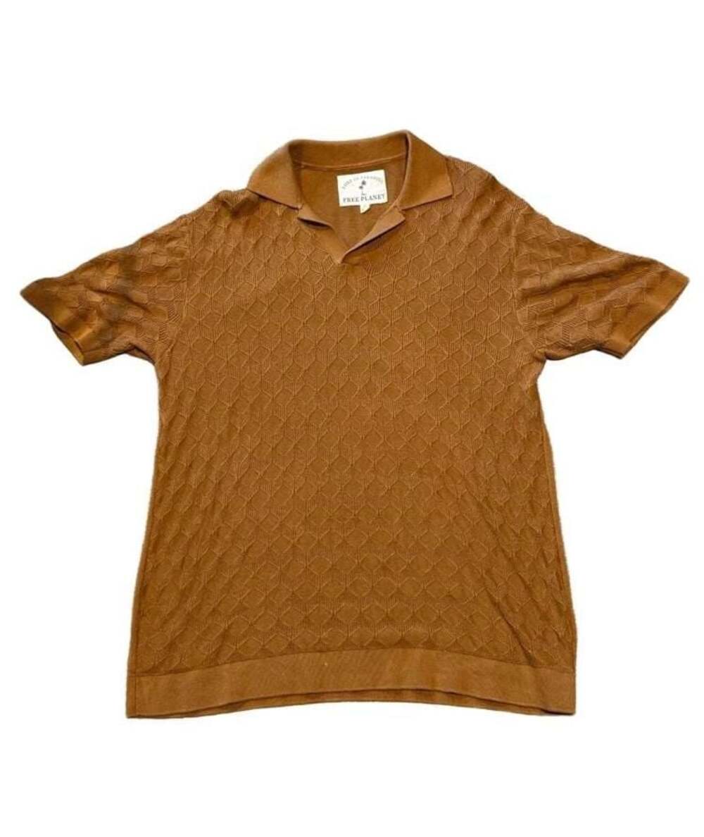 Free Planet Lost in Paradise Men's Brown Textured Diamond Knit Short Sleeve Swea